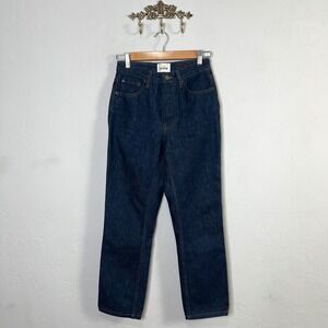 Sezane Denim High Waisted Straight Leg Crop Dark Wash 100% Cotton Jeans Size 24